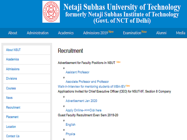NSUT Recruitment 2021